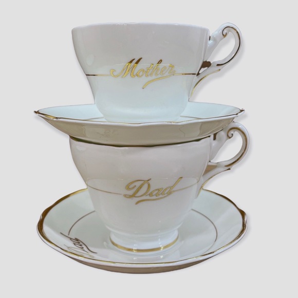 Regency china mother and dad teacups and saucer set Made In England - Picture 6 of 16